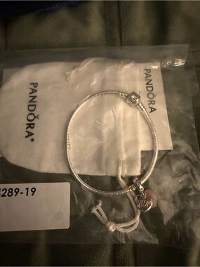 Pandora Silver Bracelet with 'Mom' Heart Charm - Silver